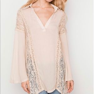 Combo Lace Bell Sleeve Tunic Top